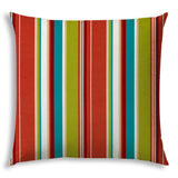 20" X 20" Red Green And White Zippered Polyester Striped Throw Pillow Cover