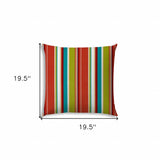 20" X 20" Red Green And White Zippered Polyester Striped Throw Pillow Cover