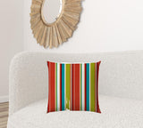 20" X 20" Red Green And White Zippered Polyester Striped Throw Pillow Cover