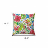 20" X 20" White Red And Green Zippered Polyester Floral Throw Pillow Cover