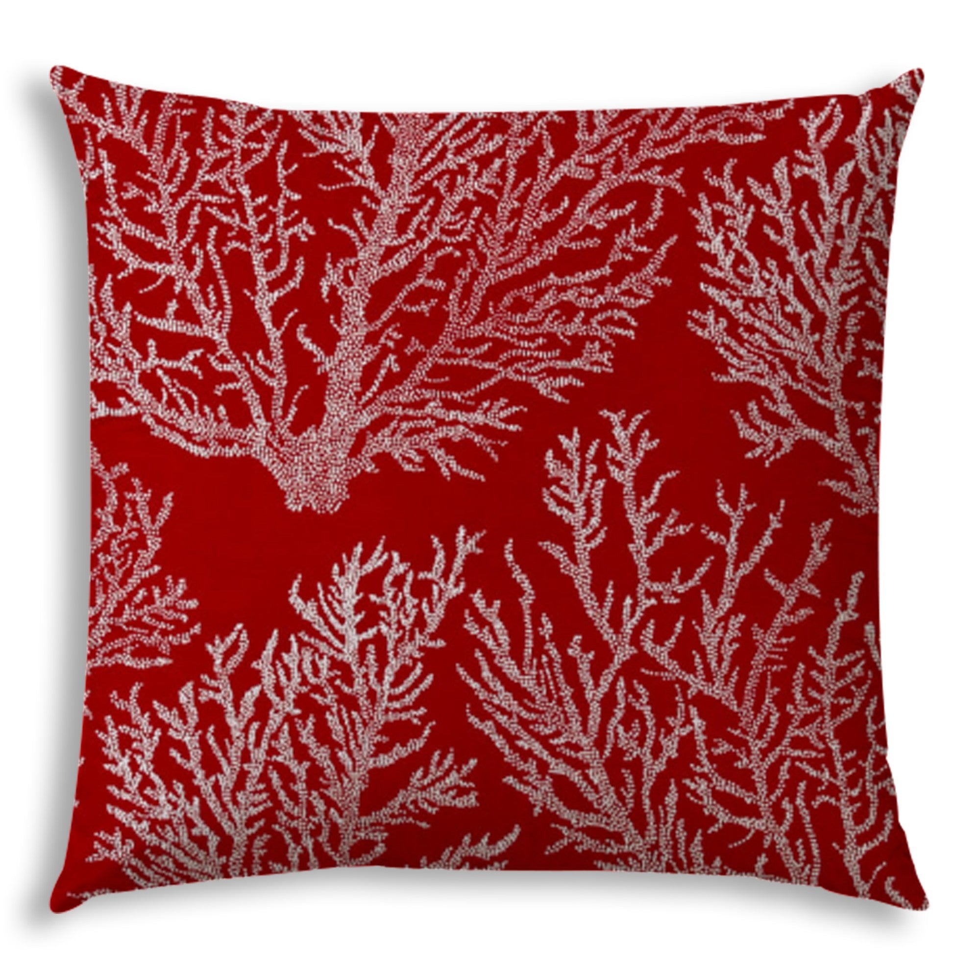 20" X 20" Red And White Zippered Polyester Coastal Throw Pillow Cover