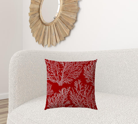 20" X 20" Red And White Zippered Polyester Coastal Throw Pillow Cover