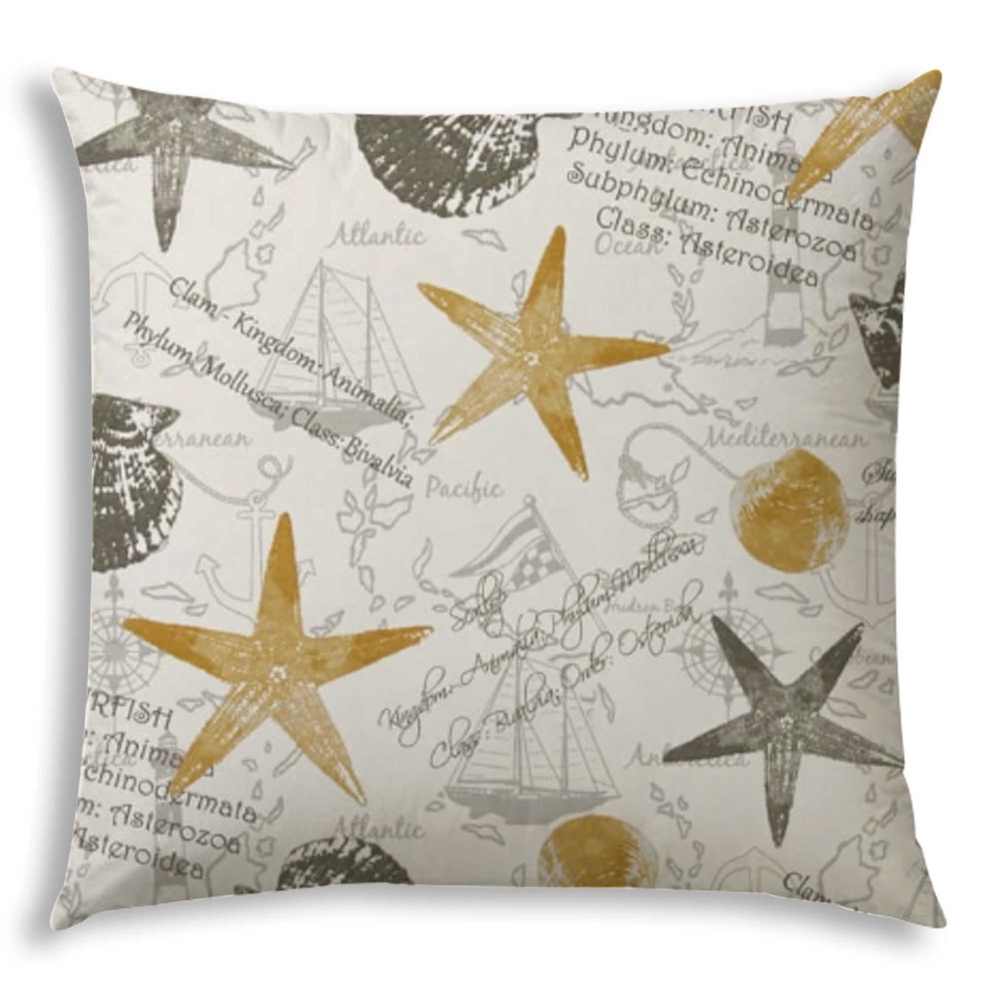 20" X 20" Gold Yellow And Cream Boat Zippered Polyester Coastal Throw Pillow Cover