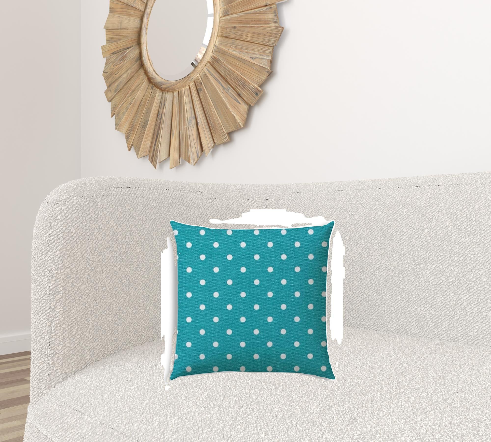 20" X 20" Turquoise Zippered Polyester Polka Dots Throw Pillow Cover