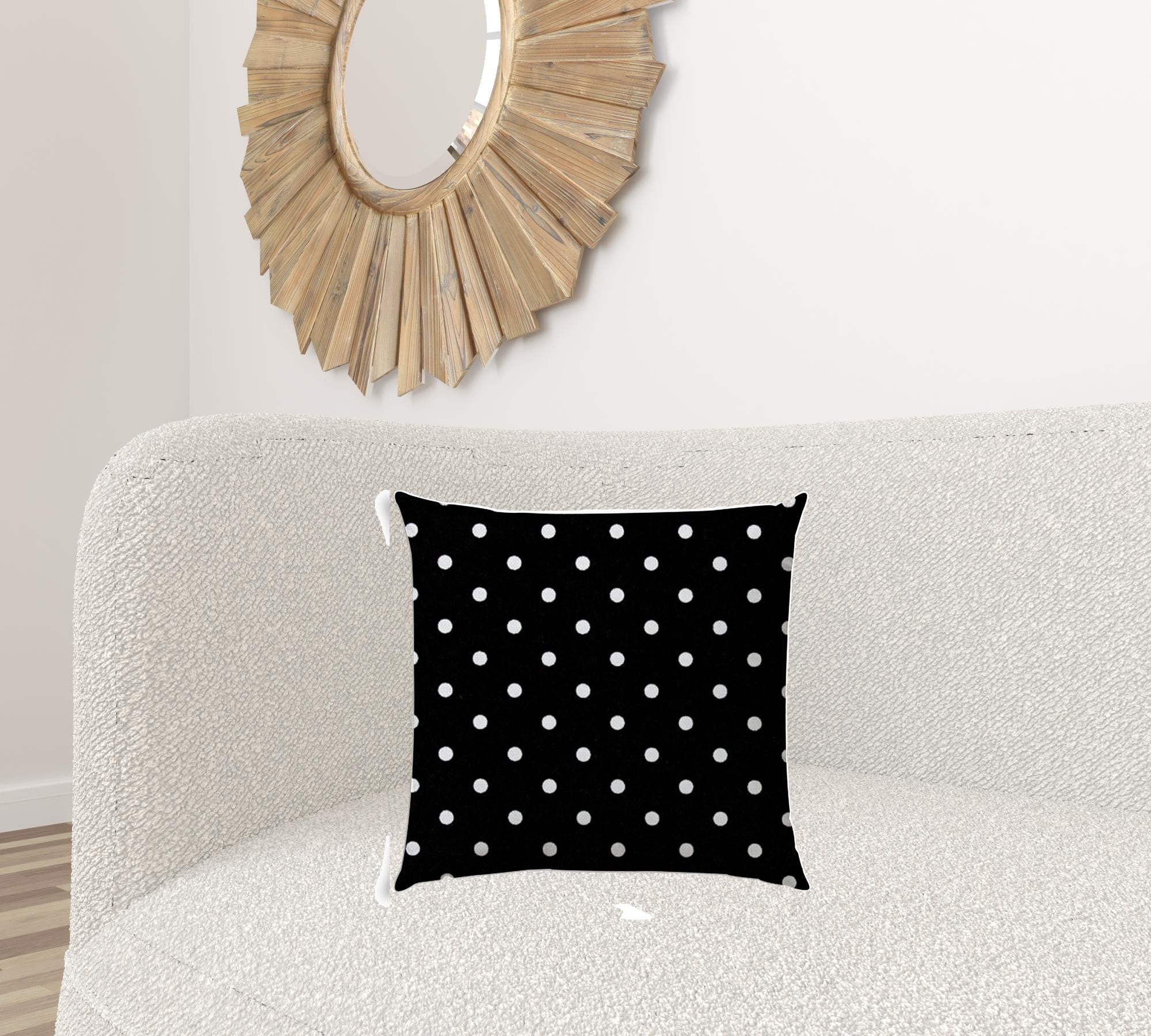 20" X 20" Black And White Zippered Polyester Polka Dots Throw Pillow Cover