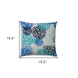 20" X 20" Blue Seafoam And White Zippered Polyester Floral Throw Pillow Cover