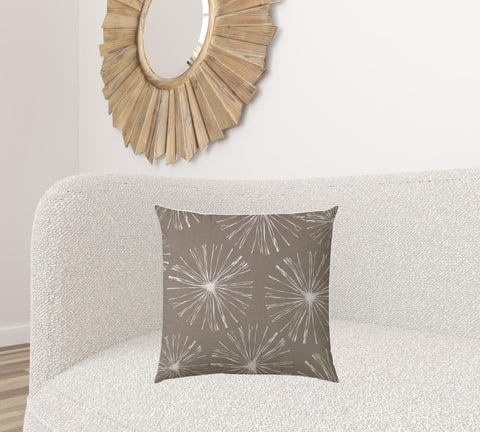 20" X 20" Taupe And White Zippered Polyester Floral Throw Pillow Cover