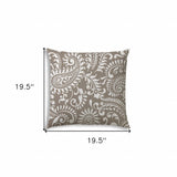 20" X 20" Taupe And White Zippered Polyester Paisley Throw Pillow Cover