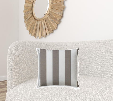 20" X 20" Taupe And Ivory Zippered Polyester Striped Throw Pillow Cover