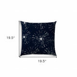 20" X 20" Navy And White Zippered Polyester Floral Throw Pillow Cover