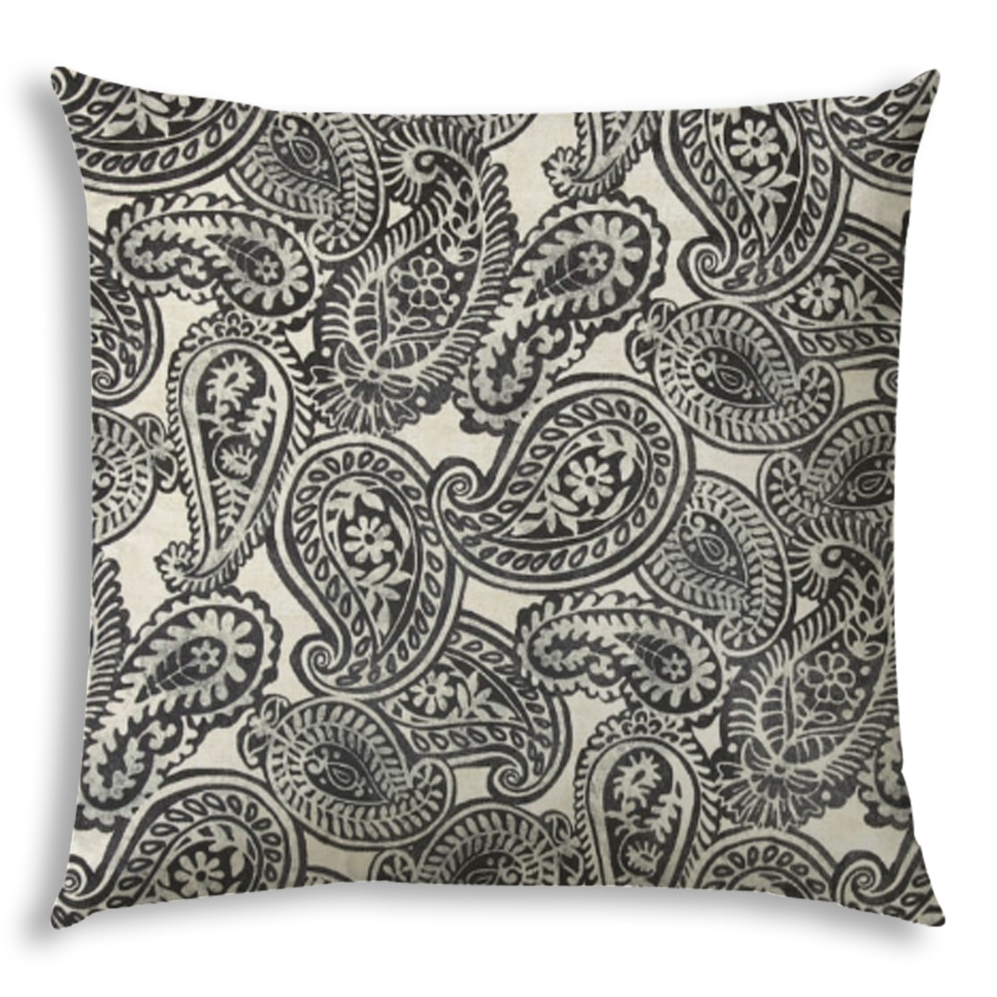 20" X 20" Gray Black And Cream Zippered Polyester Paisley Throw Pillow Cover