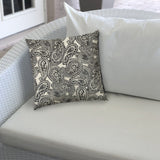 20" X 20" Gray Black And Cream Zippered Polyester Paisley Throw Pillow Cover