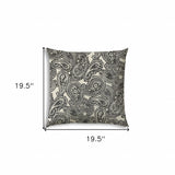 20" X 20" Gray Black And Cream Zippered Polyester Paisley Throw Pillow Cover