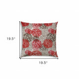 20" X 20" Red Taupe And White Zippered Polyester Floral Throw Pillow Cover