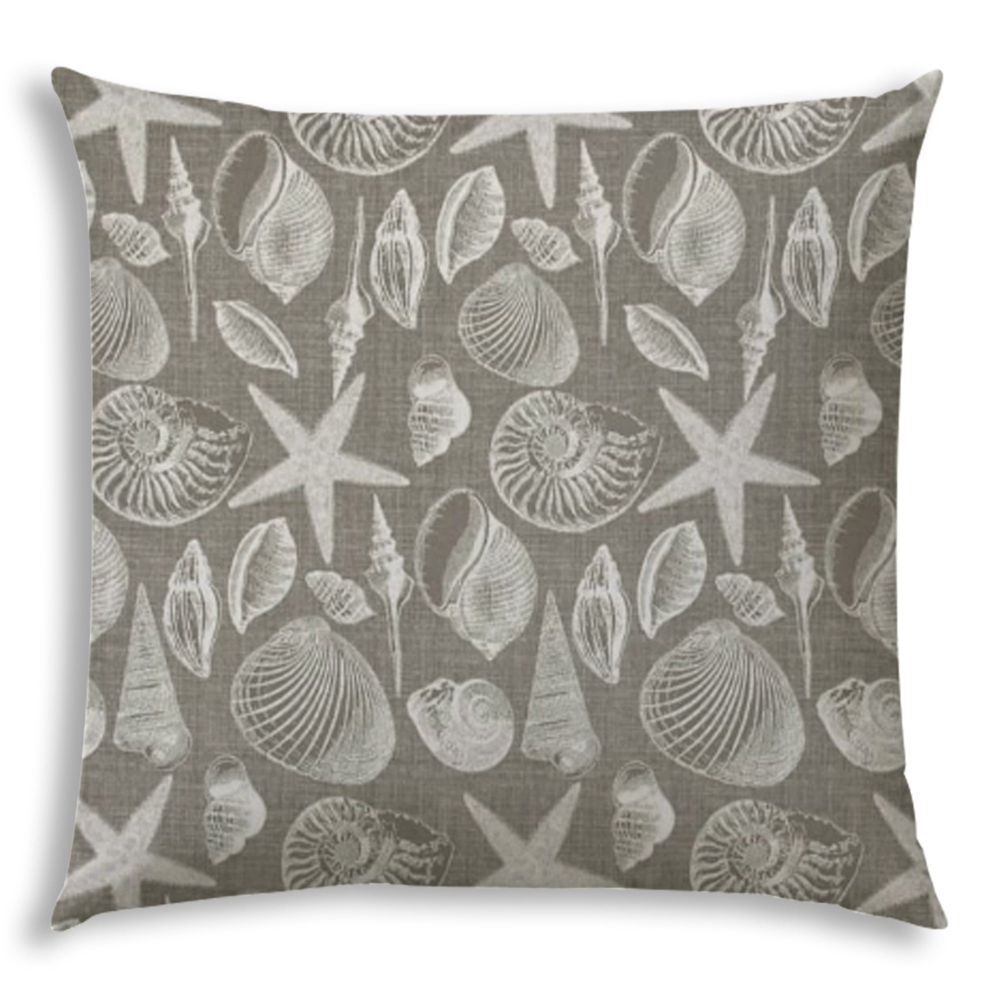 20" X 20" Cream And Gray Seashells Zippered Polyester Coastal Throw Pillow Cover