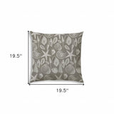 20" X 20" Cream And Gray Seashells Zippered Polyester Coastal Throw Pillow Cover