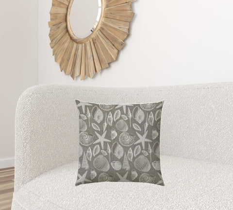 20" X 20" Cream And Gray Seashells Zippered Polyester Coastal Throw Pillow Cover