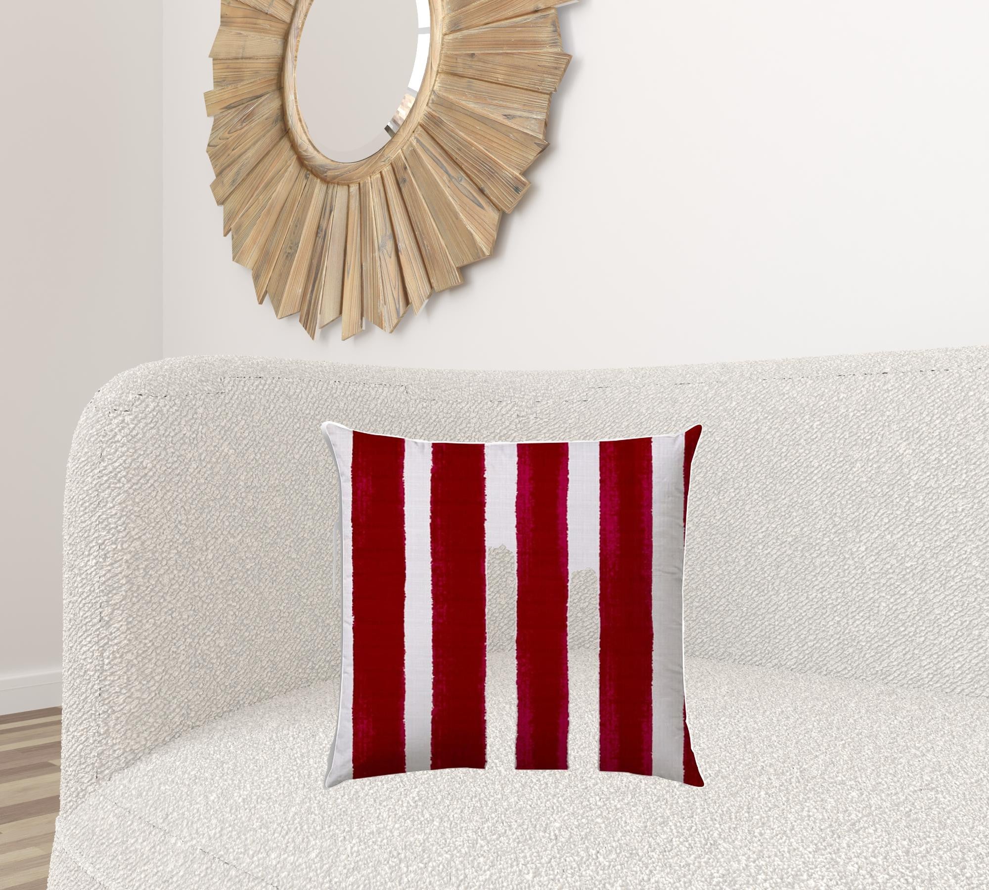 20" X 20" Hot Pink And White Zippered Polyester Striped Throw Pillow Cover