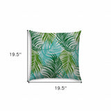 20" X 20" Aqua Green And White Zippered Polyester Tropical Throw Pillow Cover