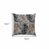 20" X 20" Brown Gray And Black Zippered Polyester Tropical Throw Pillow Cover