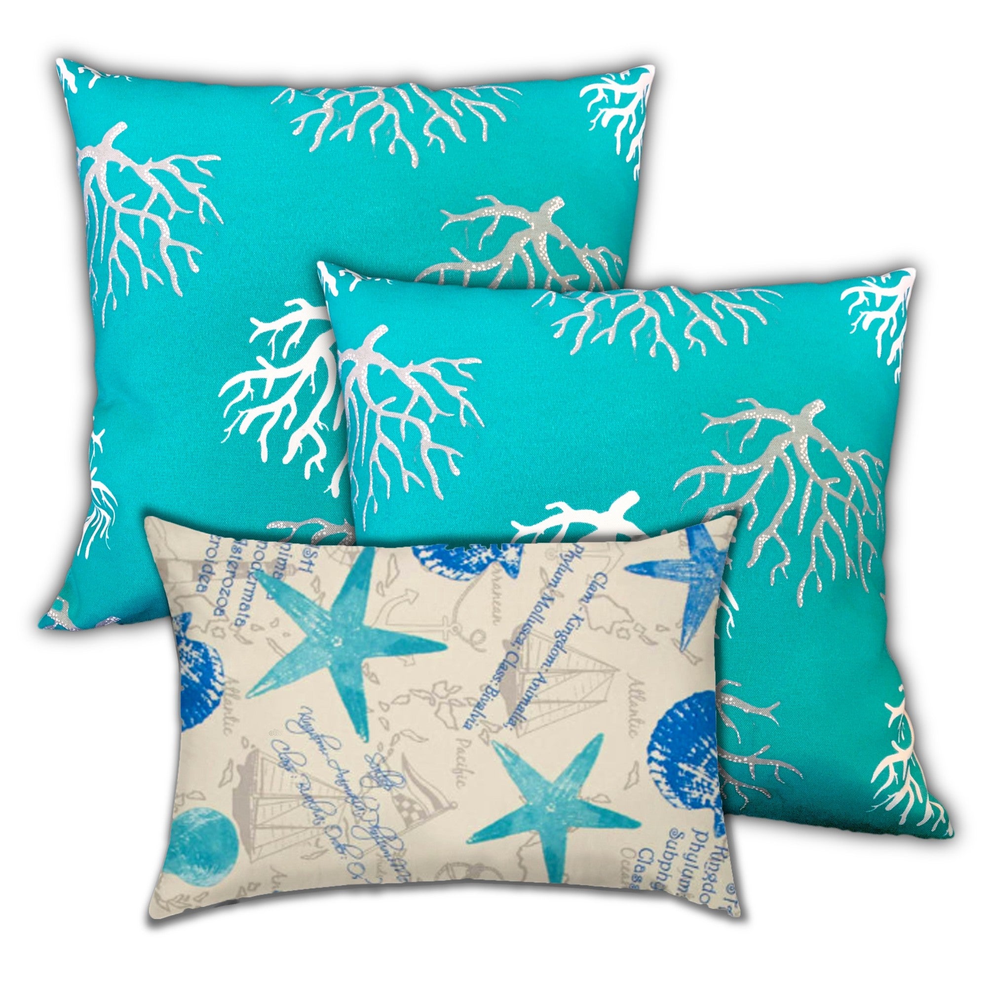 Set Of Three 19" X 19" Ocean Blue And White Zippered Nautical Throw Indoor Outdoor Pillow Cover