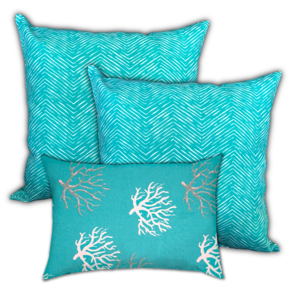 Set Of Three 19" X 19" Ocean Blue And White Zippered Coastal Throw Indoor Outdoor Pillow Cover