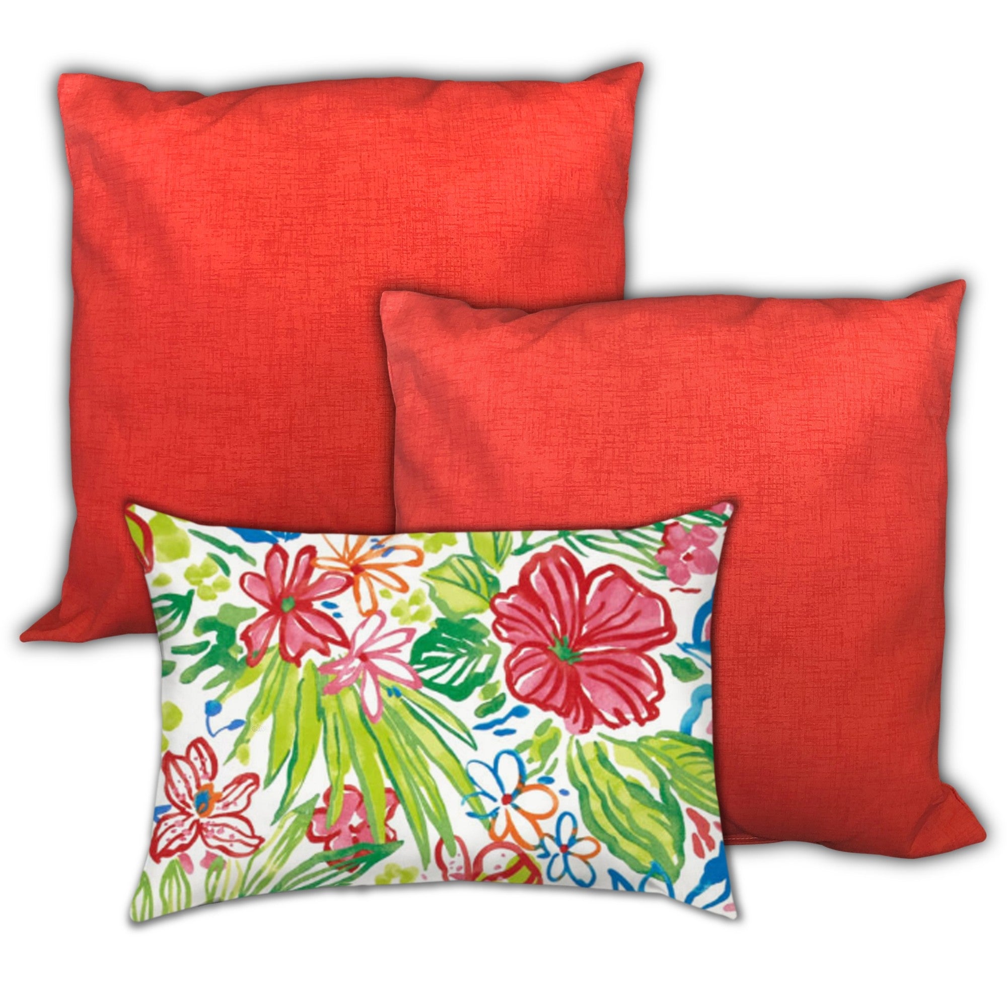 Set Of Three 19" X 19" Red And White Zippered Solid Color Throw Indoor Outdoor Pillow Cover