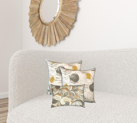 Set Of Three 19" X 19" White And Beige Seashells Zippered Nautical Throw Indoor Outdoor Pillow Cover