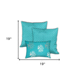 Set Of Three 19" X 19" Ocean Blue And White Zippered Polka Dots Throw Indoor Outdoor Pillow Cover