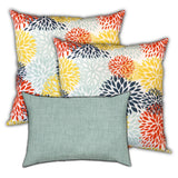 Set Of Three 19" X 19" Seafoam And White Zippered Floral Throw Indoor Outdoor Pillow Cover