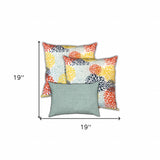 Set Of Three 19" X 19" Seafoam And White Zippered Floral Throw Indoor Outdoor Pillow Cover