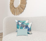 Set Of Three 19" X 19" Blue And White Zippered Floral Throw Indoor Outdoor Pillow Cover