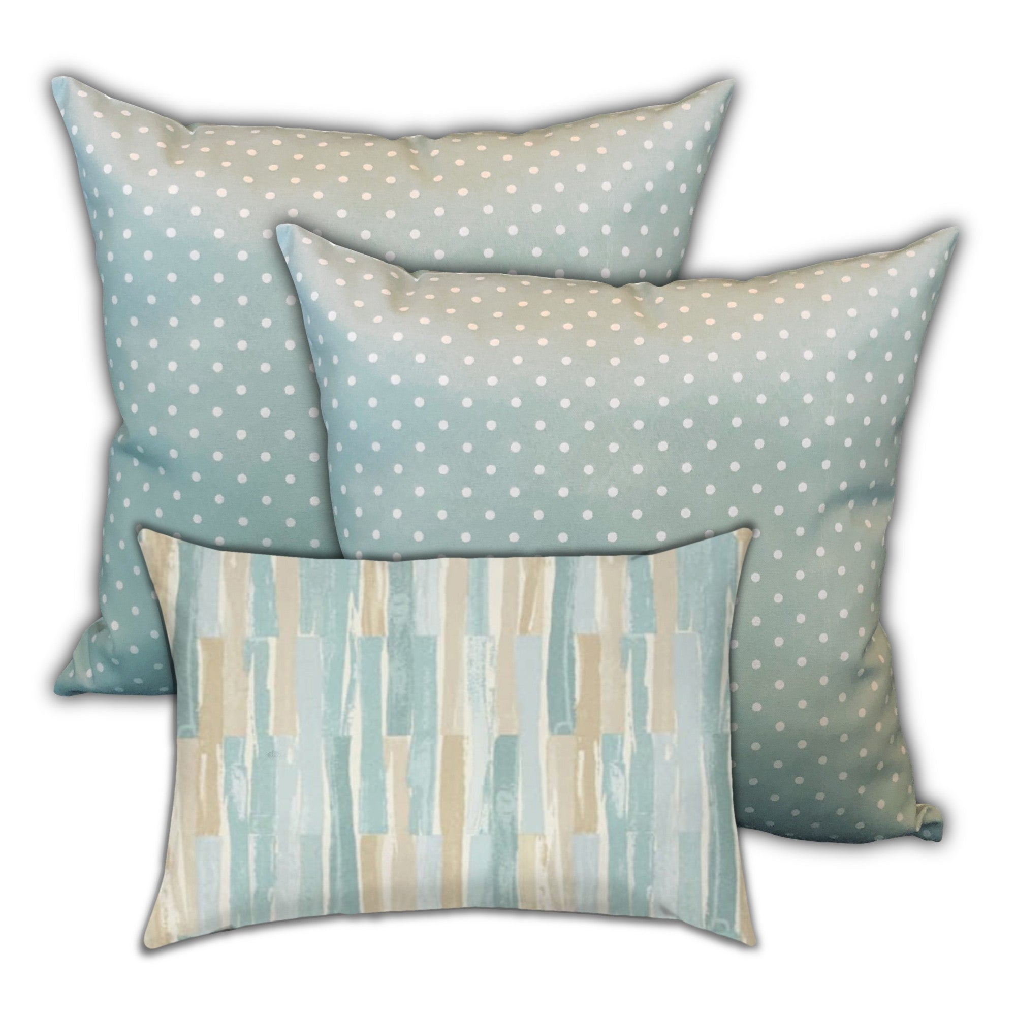 Set Of Three 19" X 19" Tan And Seafoam Zippered Polka Dots Throw Indoor Outdoor Pillow Cover