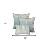 Set Of Three 19" X 19" Tan And Seafoam Zippered Polka Dots Throw Indoor Outdoor Pillow Cover