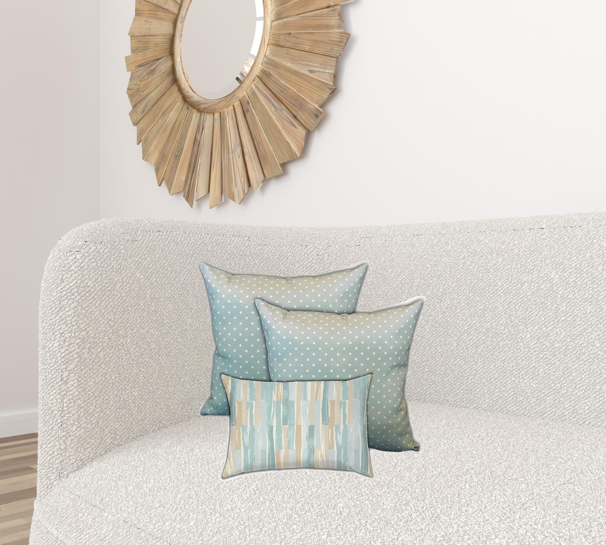 Set Of Three 19" X 19" Tan And Seafoam Zippered Polka Dots Throw Indoor Outdoor Pillow Cover