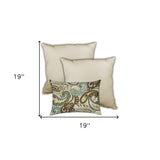 Set Of Three 19" X 19" Brown And Tan Zippered Paisley Throw Indoor Outdoor Pillow Cover