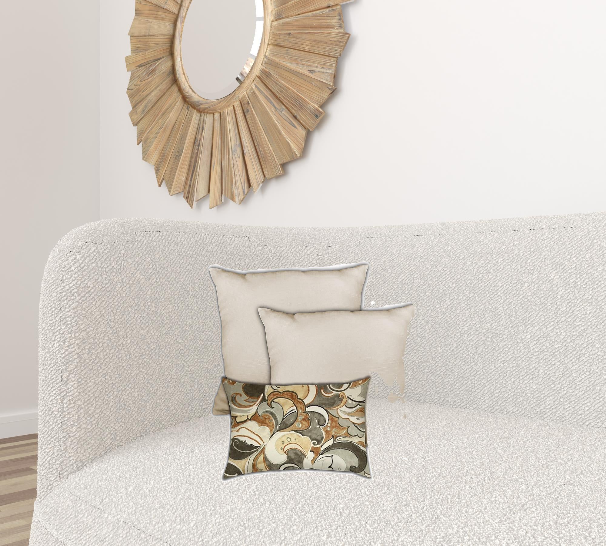 Set Of Three 19" X 19" White And Beige Zippered Solid Color Throw Indoor Outdoor Pillow Cover