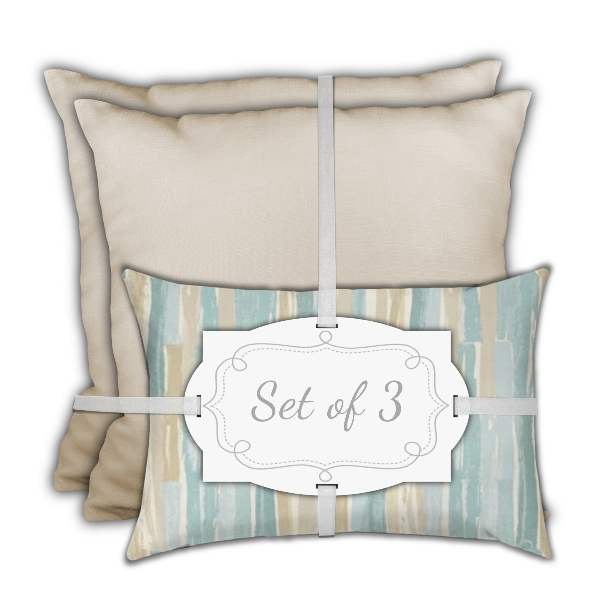 Set Of Three 19" X 19" Tan And Seafoam Zippered Solid Color Throw Indoor Outdoor Pillow Cover