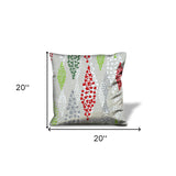 20" X 20" Red Gray And White Zippered 100% Cotton Throw Pillow Cover