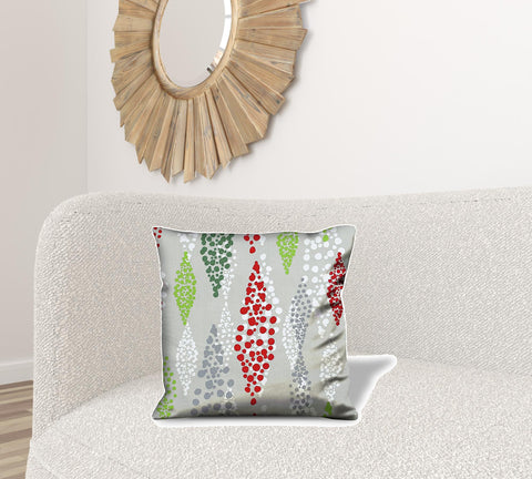 20" X 20" Red Gray And White Zippered 100% Cotton Throw Pillow Cover