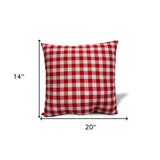 14" X 20" Red Gray And White 100% Cotton Checkered Lumbar Indoor Outdoor Pillow Cover