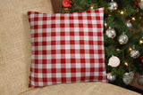 20" X 20" Red Gray And White Zippered 100% Cotton Plaid Throw Pillow Cover