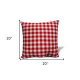 20" X 20" Red Gray And White Zippered 100% Cotton Plaid Throw Pillow Cover