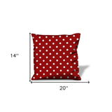 14" X 20" Red And White Zippered 100% Cotton Polka Dots Lumbar Pillow Cover