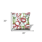 20" X 20" Red Gray And White Zippered 100% Cotton Abstract Throw Pillow Cover