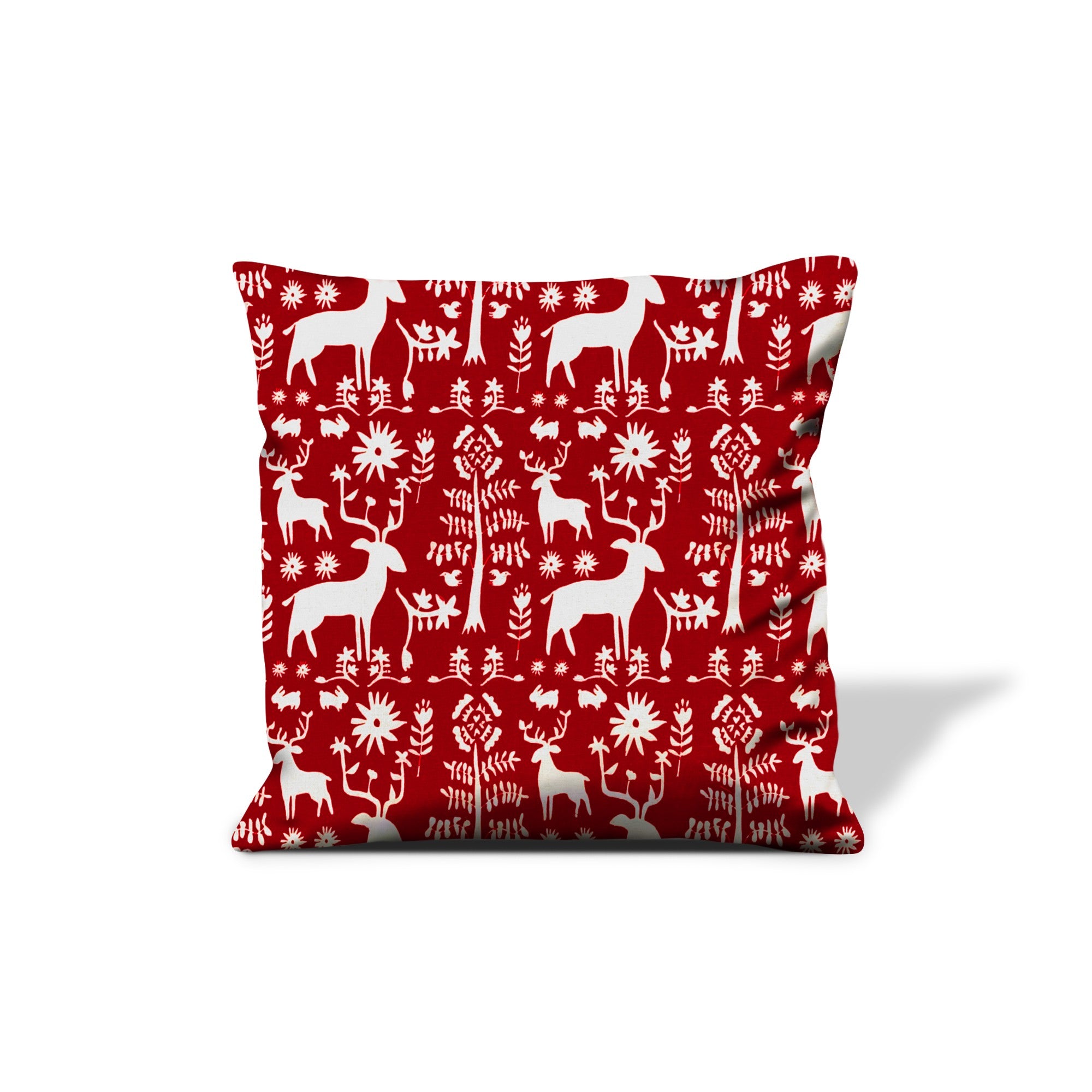 14" X 20" Red Gray And White Reindeer Zippered 100% Cotton Animal Print Lumbar Pillow Cover