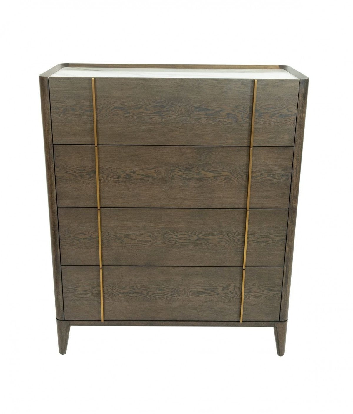 39" Dark Brown and gold Solid Wood Four Drawer Dresser