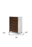 35" Dark Walnut And Grey Manufactured Wood Five Drawer Chest