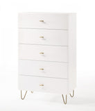 30" White Manufactured Wood Five Drawer Chest