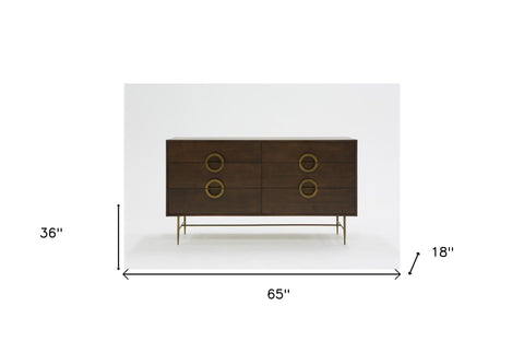 65" Acacia Solid Wood Six Drawer Double Dresser